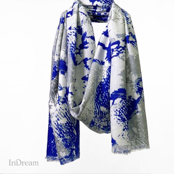 PASHMA パシュマ ストール モダール マフラー ブルー ホワイト 誕生日  クリスマス ギフト...