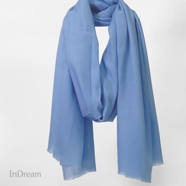 InDream シルクウール ストール 大判 70cmx200cm ライトブルー 薄手   クリスマ...