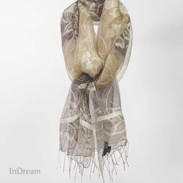 InDream シルク ストール フラワープリント ベージュ お祝い カジュアル パーティー 春夏 ...