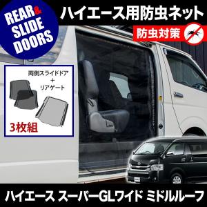 品番M20/M24 200系 ハイエース スーパーGLワイド ミドルルーフ [H16.8-] 防虫ネット 両側 サイド スライドドア+リアゲート用 網戸｜inex