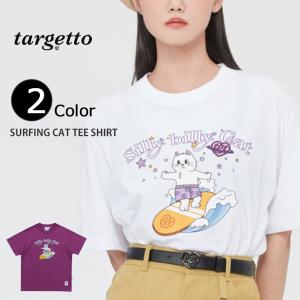 50%OFF Tシャツ targetto ターゲット クルーネック 半袖 SURFING CAT TEE SHIRT サーフィン キャット ティーシャツ 3212TS2026 パープル ホワイト レディース｜infini-elts