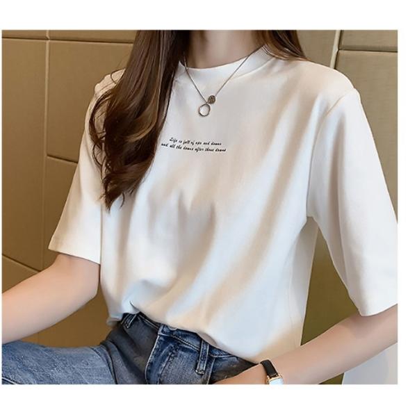 tシャツ レディース 半袖 韓国ファッション ティシャツ ゆったり 大きいサイズ 無地 白 ロゴ ロ...