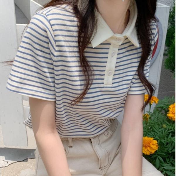 tシャツ レディース 半袖 韓国ファッション ティシャツ ゆったり 大きいサイズ ボーダートップス ...