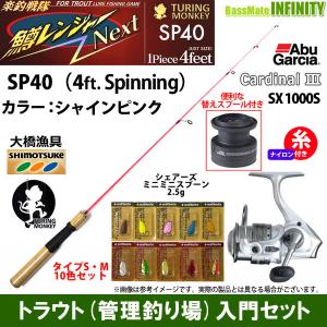 【ナイロン3lb糸付き】【トラウト入門12点一式セット】●鱒レンジャー ネクスト SP40 シャインピンク＋カーディナル3 SX 1000S＋ミニミニスプーン10色｜infinity-sw