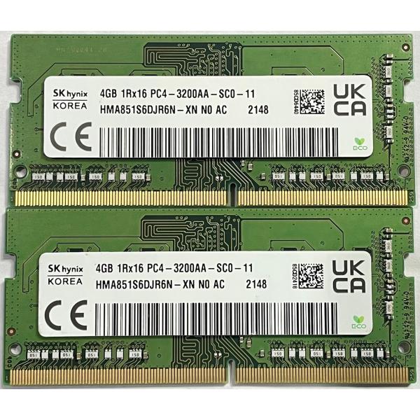 中古 SK hynix 1R×16 PC4 3200 4GB×2(8GB) DDR4 SO-DIMM...