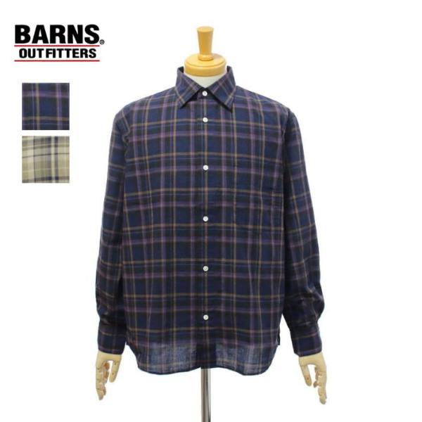 バーンズ BR-26149 綿麻素材 マドラスチェック シャツ 長袖 メンズ BARNS OUT F...