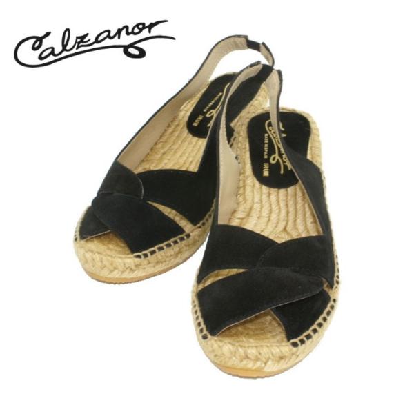 カルザノール 2419 エスパドリーユ スウェード レザーサンダル ブラック レディース Calza...
