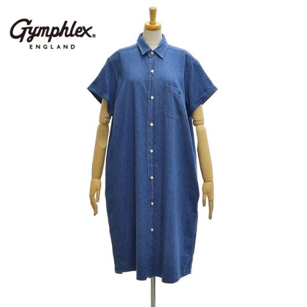 ジムフレックス GY-B0243SDM ライトデニム 半袖 シャツワンピース レディース Gymph...