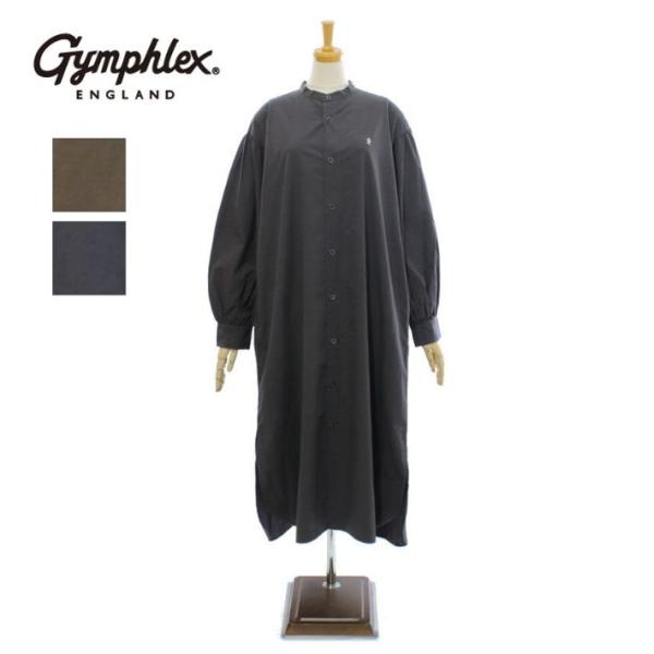 ジムフレックス GY-G0107OTD タイプライター バンドカラー ワンピース 無地 レディース ...