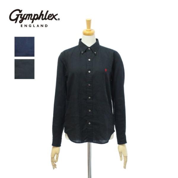 ジムフレックス J-0872SLS リネンシャツ 長袖 ボタンダウン シャツ 無地 レディース Gy...