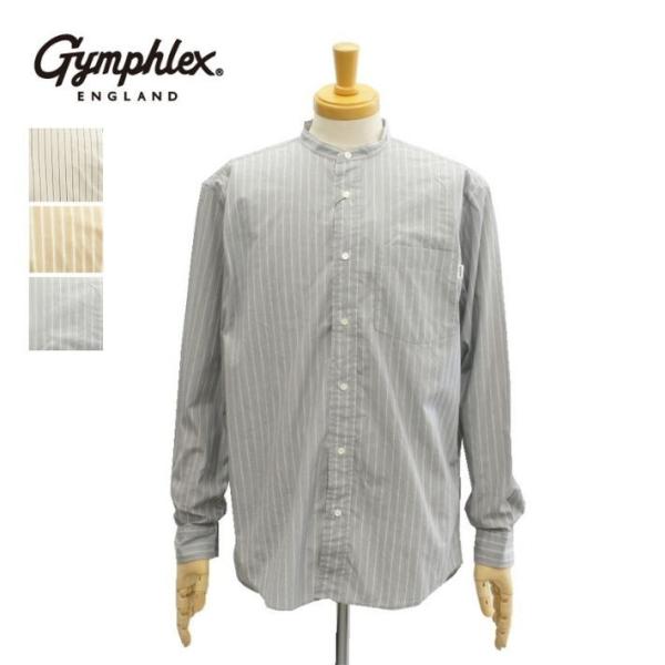 ジムフレックス J-1352MUL マルチストライプ バンドカラー 長袖 シャツ メンズ Gymph...