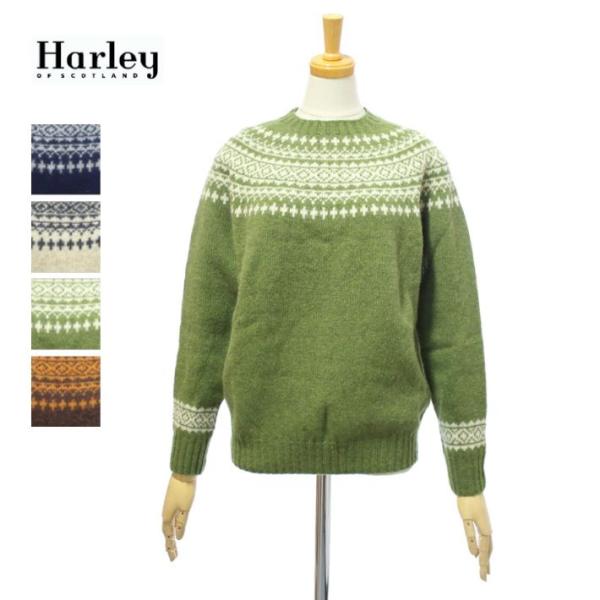 ハーレーオブスコットランド L3170/7 シェットランドセーター 雪柄 ノルディック柄 クルーネッ...