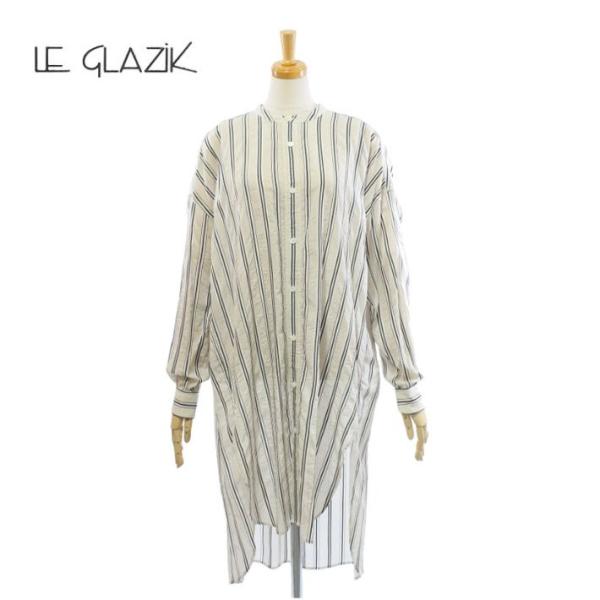 ル グラジック LG-B0127CCS キュプラコットン ストライプ バンドカラー チュニックシャツ...