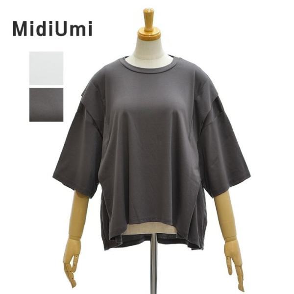ミディウミ 2-710182 ハーフスリーブ プルオーバー ショルダータック Tシャツ  レディース...