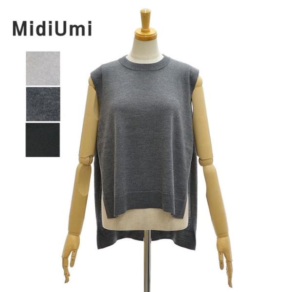 ミディウミ  3-72929753 クルーネック サイドリボン ベスト ウォッシャブルニット レディ...