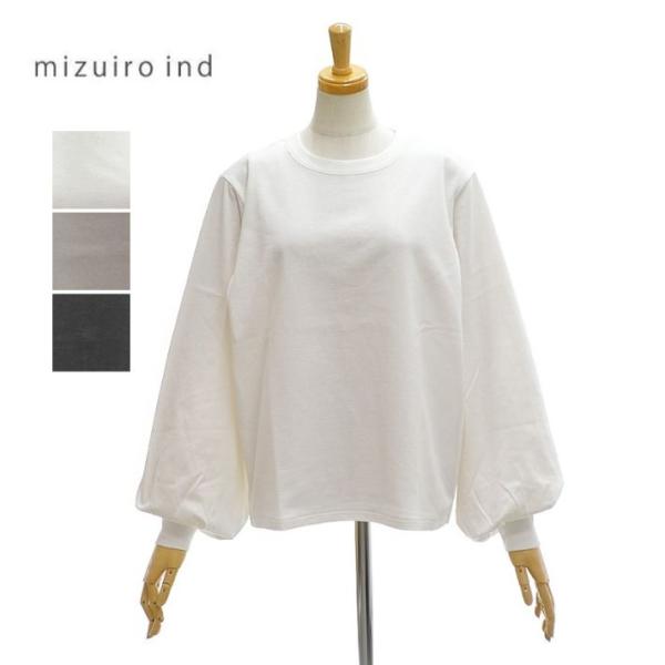 ミズイロインド パフスリーブロングT 長袖カットソー ロンT クルーネック 1-210069 レディ...