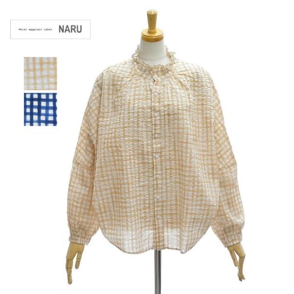 ナル 654852 60ローンリップル チェック柄 チハヤシャツ ブラウス NARU [メール便可]