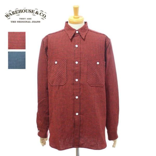 ウエアハウス Lot.3055 A柄(ギンガムチェック) 長袖 ワークシャツ ノンウォッシュ メンズ...