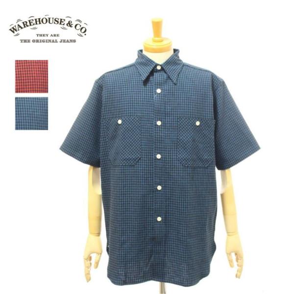 ウエアハウス Lot.3056 A柄(ギンガムチェック) 半袖 ワークシャツ ノンウォッシュ メンズ...