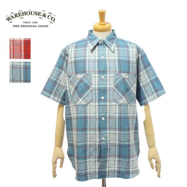 ウエアハウス Lot.3056 B柄(大チェック) 半袖 ワークシャツ ノンウォッシュ メンズ WA...