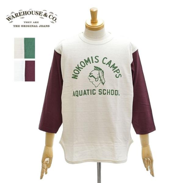 ウエアハウス Lot 4800「NOKOMIS CAMPS」7分袖 ベースボールTシャツ メンズ W...