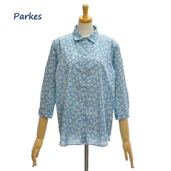 パークス PH2521020 60ローン 水兵さん柄 小丸襟 7分袖レギュラーシャツ レディース P...