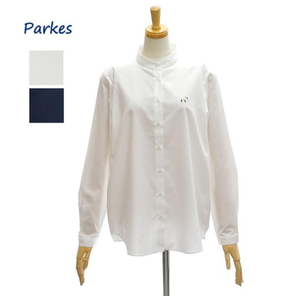 パークス PN2432004 40/-ブロード スタンドカラー ワンポイント刺繍　レギュラーシャツ ...
