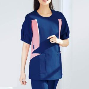 ギャバ脇切替5分袖スクラブ_TB