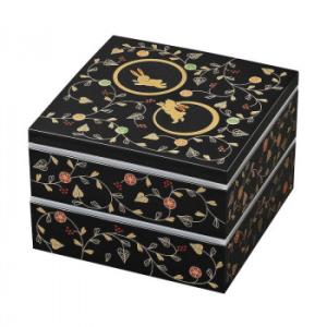 まえじゅう漆器 うさぎ唐草 6.0行楽オードブル 黒内朱 7R-810