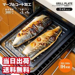 グリルのお手入れ簡単焼魚トレー マーブルコート ワイド 送料無料｜infomart