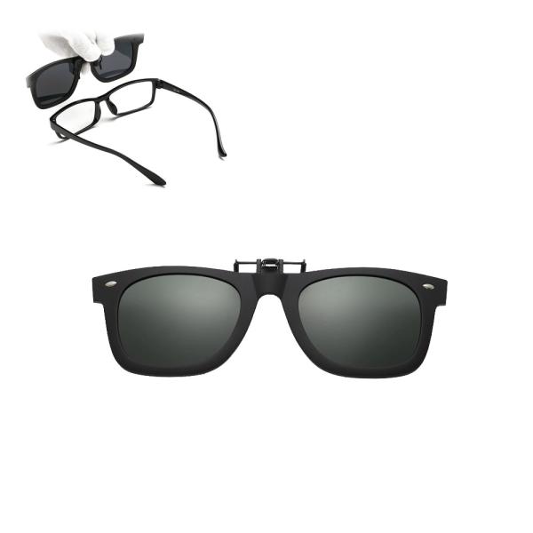 サングラス 偏光 レンズ クリップオン ウェリントン UVカット  ダークグリーン