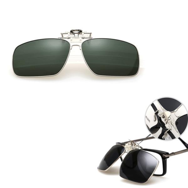 サングラス 偏光レンズ クリップオン スクエア メンズ  ダークグリーン