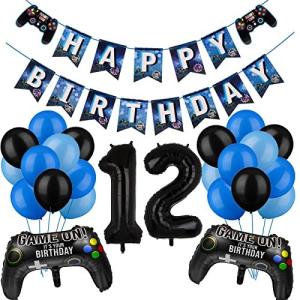 風船バルーン ビデオゲーム 誕生日 パーティー 飾り付け セット ガーランド Happy Birthday バナー ブルー バルー