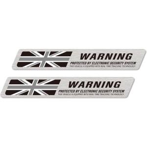 防犯ステッカー アルミヘアライン仕様 WARNING 1.8x12cm 高級車 セキュリティ ステッ...