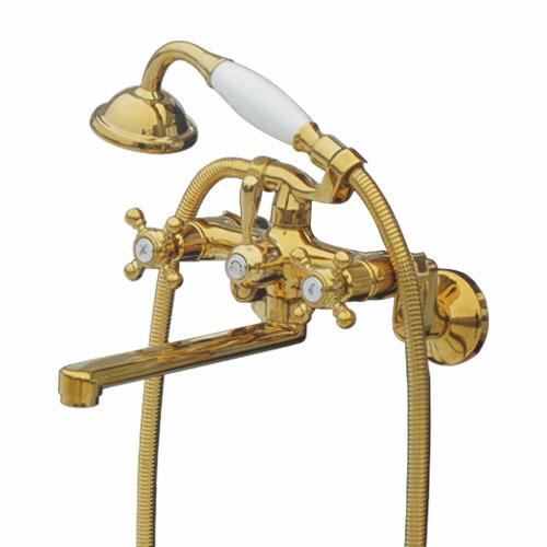 シャワー水栓 浴室 壁付け アンティーク風 おしゃれ 金 ゴールド INK-0301026H