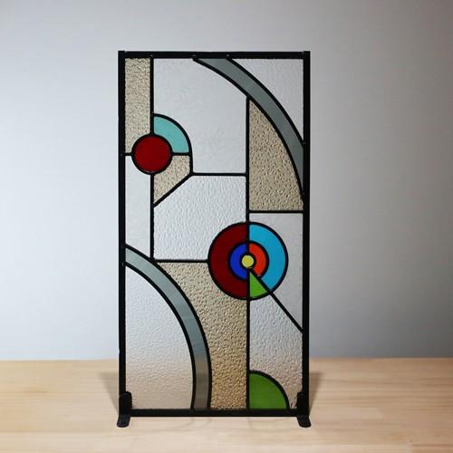 ステンドグラス おしゃれ 幾何学模様 装飾ガラス W250×H480×T6 INK-1103019H