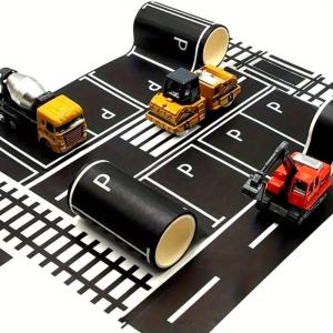 ハイウェイ和紙テープ、クリエイティブな交通・鉄道・道路・駐車場テープ、アートDIYクラフト用マスキングテープ、車両・車テーマのパーティー用品ステッカー