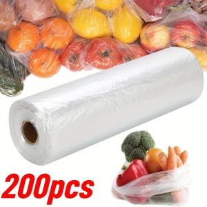 食品保存用ビニール袋 200枚入り ロール式 透明 農産物用袋 食品・野菜・パン・果物・肉に最適 - 1ロール