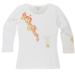 七分袖 Tシャツ ハイビスカス オレンジグラデ柄 フラダンス衣装