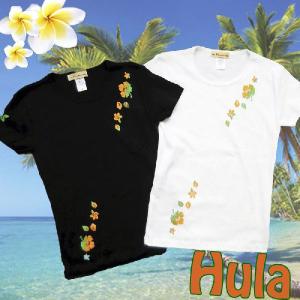 Tシャツ 半袖 レディース トロピカル フラダンス柄  S M L XL カジュアル ハワイ フラダンス 衣装 ハワイアン｜インココモ
