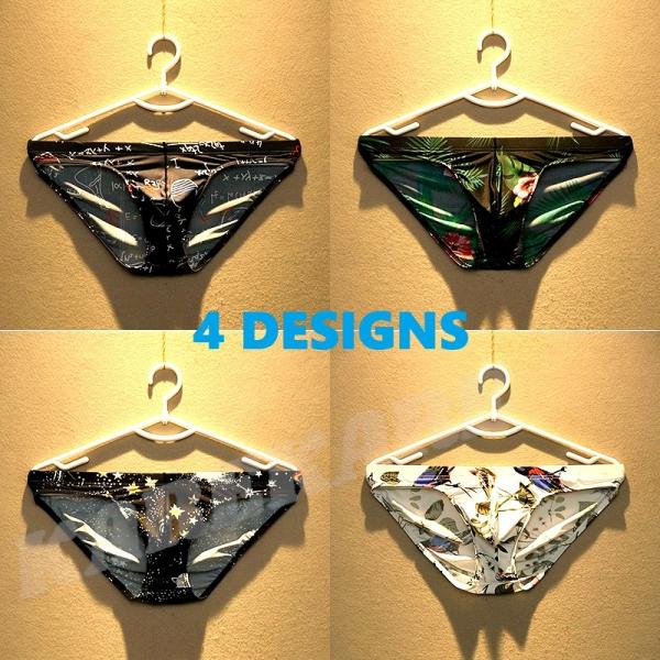 ビキニ ストレッチ すべすべ 通気性 ４デザイン プリント柄 数式 宇宙 花鳥 ハイビスカス シャー...