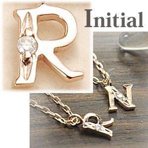 イニシャル ネックレス 筆記体 M ダイヤモンド 10金 ゴールド K10