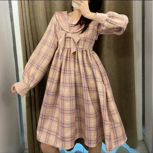 ピンクチェック柄　スィートロリータドレス　送料無料 ラブリーガール　コスプレ　アニメ　アイドル　舞台...