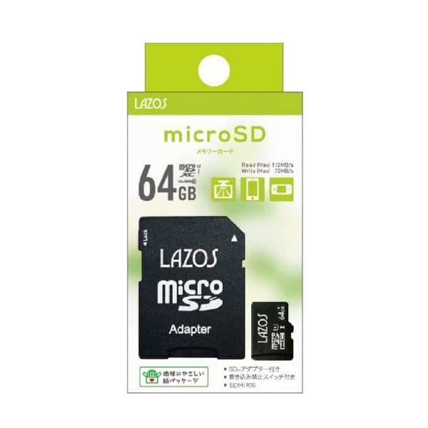 LAZOS microSDカード SDXC 64GB クラス10 UHS-I U3