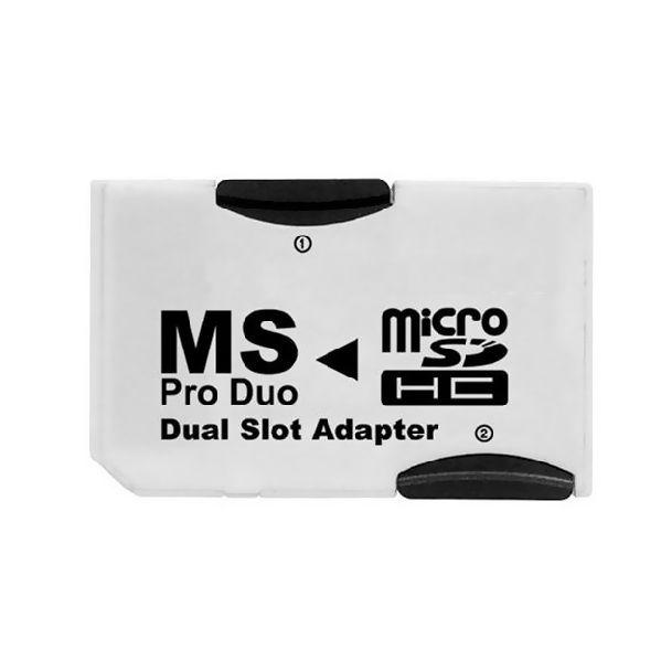 メモリースティック Pro Duo 変換アダプター MicroSDカード 2枚挿しタイプ ホワイト