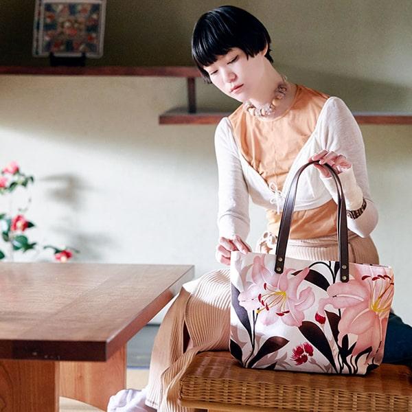 亥之吉 中トートバッグ ゆりあざみ 百合薊 トートバッグ レディース キャンバス A4ファイルもOK...