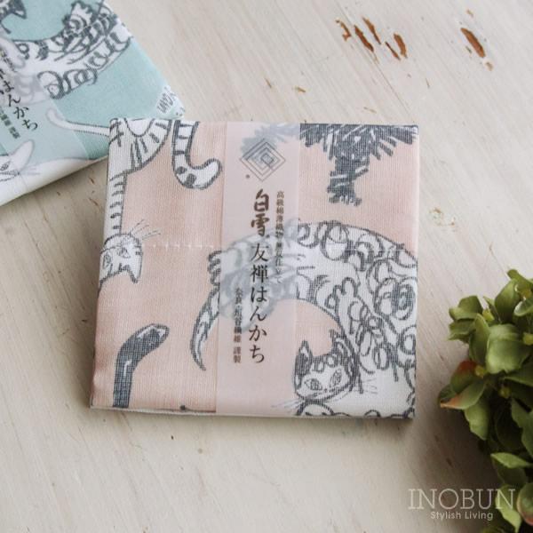 白雪 友禅染はんかち meow meow meow 白雪はんかち 30 x 30cm ベージュ