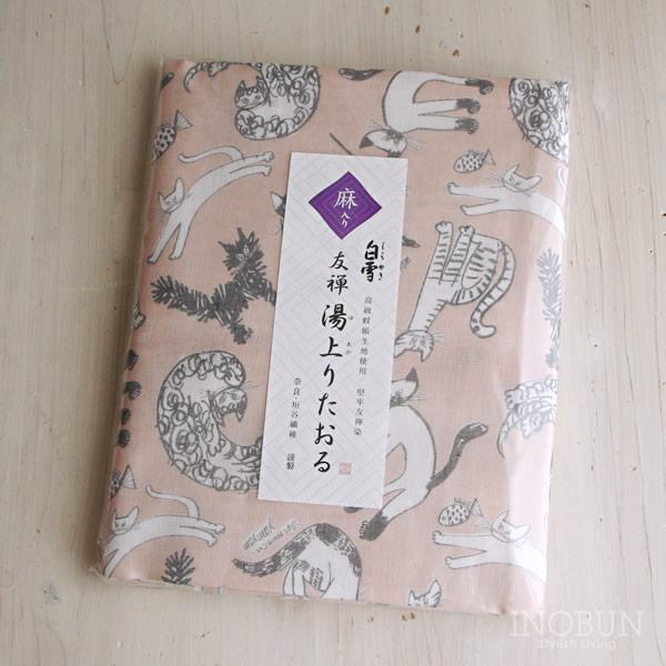 白雪 湯上りタオル 友禅染 meow meow meow バスタオル ベージュ