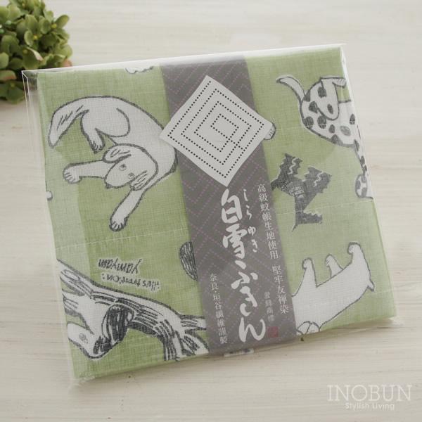 白雪ふきん 友禅染 bow wow wow 30 x 40cm グリーン 蚊帳ふきん yamyam ...