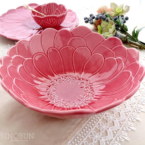 ボルダロ・ピニェイロ ブルーミー サービングボウル 27.0cm ジニア ピンク ポルトガル食器 新...